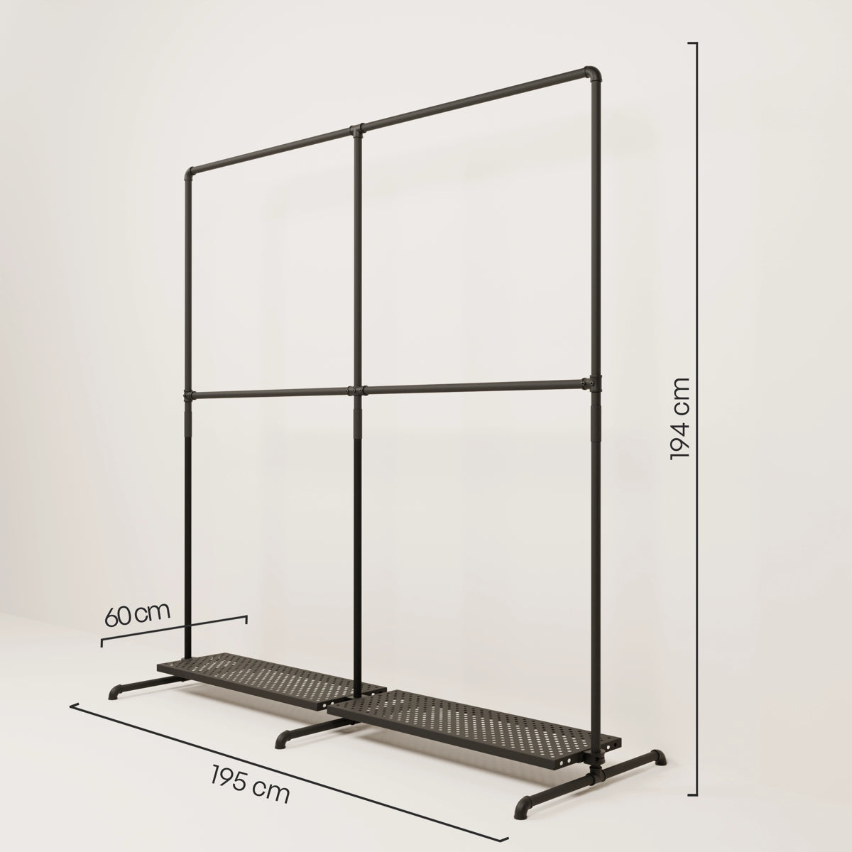 LAS 2 METAL – 2 shelves | Clothes rack black with shelf